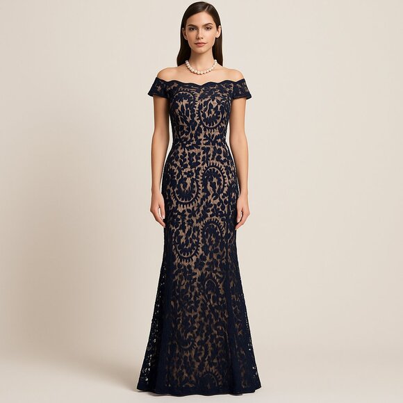 Tadashi Shoji Navy Lace Gown – Size 4 - Picture 1 of 6